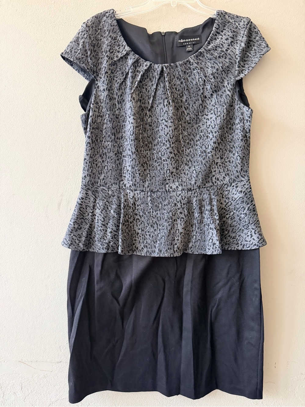 connected apparel Black and Gray Peplum Midi Dress